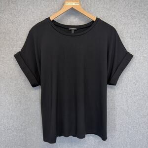 EXPRESS Black Tie Back Top Womens Medium Cuffed Sleeve Bow Back Blouse Casual
